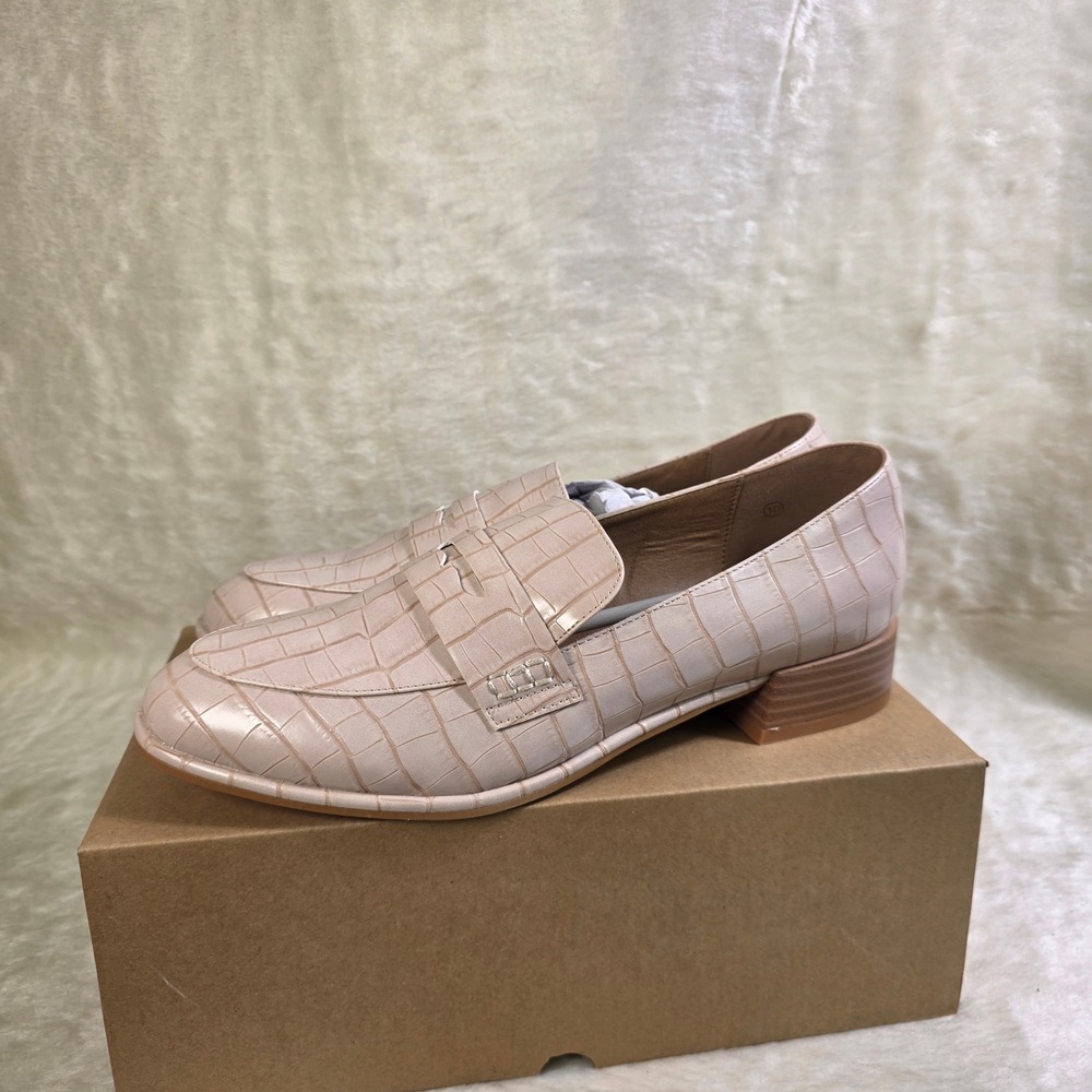 Coutgo Penny Loafers Nude Croc Embossed Slip On Dress Shoes Womens 10 New